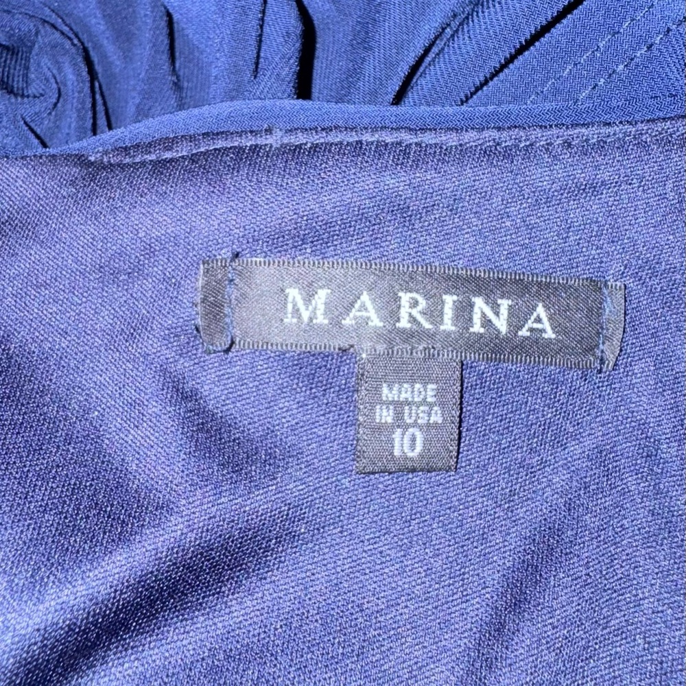 MARINA Navy Long Sleeve Evening Gown with Beaded Sleeves - Picture 5 of 6